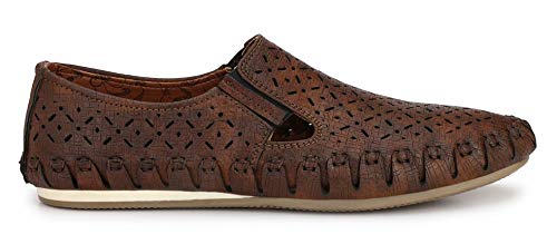 MACTREE Men's Premium Cut-Out PU Roman Sandals/Loafers (Brown, Numeric_8) - Image 4