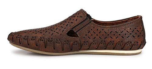 MACTREE Men's Premium Cut-Out PU Roman Sandals/Loafers (Brown, Numeric_8) - Image 5