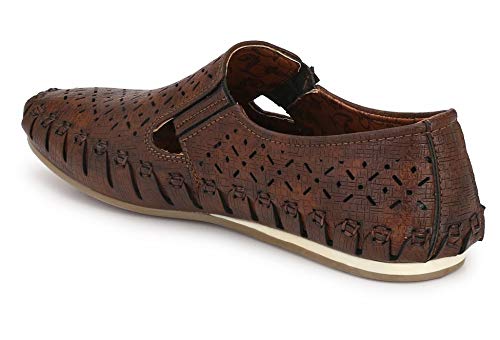 MACTREE Men's Premium Cut-Out PU Roman Sandals/Loafers (Brown, Numeric_8) - Image 3