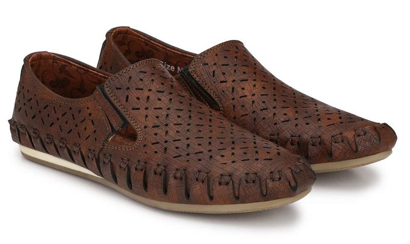 MACTREE Men's Premium Cut-Out PU Roman Sandals/Loafers (Brown, Numeric_8) - Image 2