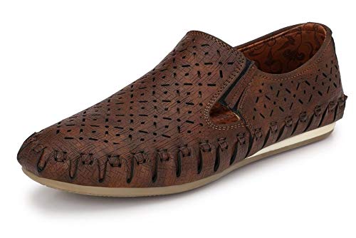 MACTREE Men's Premium Cut-Out PU Roman Sandals/Loafers (Brown, Numeric_8) - Image 1