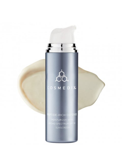 COSMEDIX Peptide-Rich Defense Face Moisturizer with SPF 50 Sunscreen - Visibly Reduce Fine Lines and Wrinkles, Protect Skin Against Aging - Lightweight & Hydrating Face Lotion, Sunscreen for Face