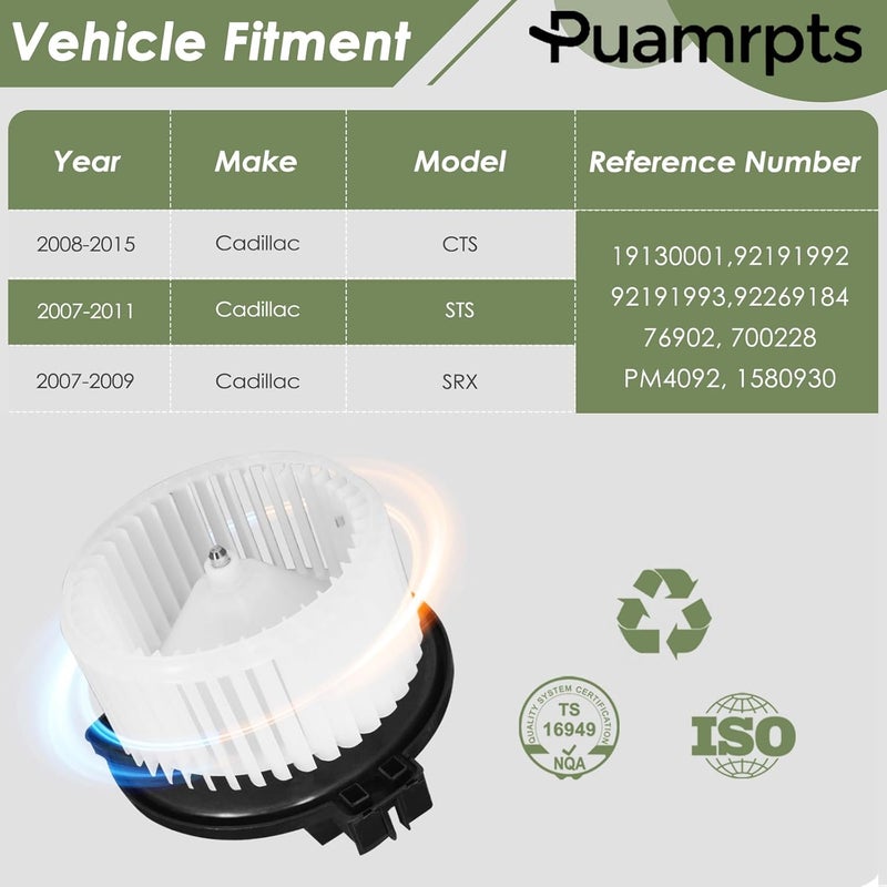 PUAMRPTS AC Heater Blower Motor for Cadillac CTS, STS, SRX (2007-2015) - Image 2