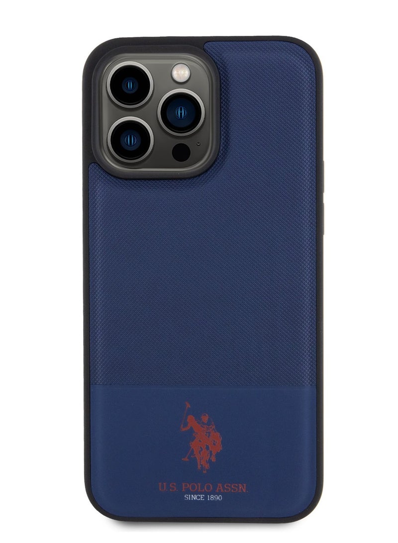 يو اس بولو جراب DH من الجلد الصناعي بنمط شبكي لهاتف iPhone 15 Pro - أزرق داكن - Image 2