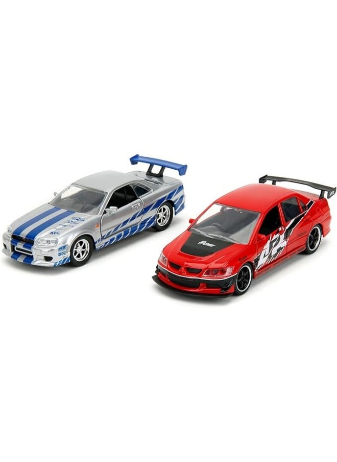 JADA Jada Fast & Furious Twin Pack Model Car Set 2006 Mitsubishi Lacer Evo IX & Brian's 2002 Nissan Skyline GTR R32 (1:32, 19 cm each)  - Image 1