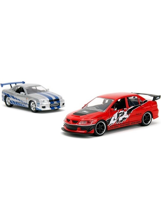 JADA Jada Fast & Furious Twin Pack Model Car Set 2006 Mitsubishi Lacer Evo IX & Brian's 2002 Nissan Skyline GTR R32 (1:32, 19 cm each)  - Image 2