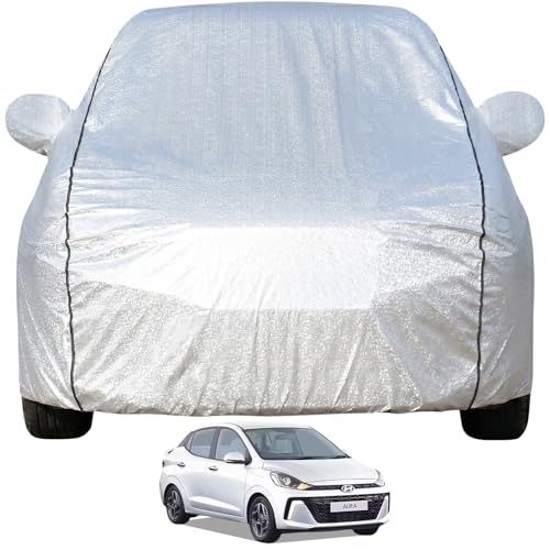 Pivalo Car Cover for Hyundai Aura All Model & Years (2020-2026) 100% Waterproof with Mirror Pockets, Triple Stitched Bottom Elastic Dustproof Full Body Protection (Heat & UV Resistant, Silver) - Image 1