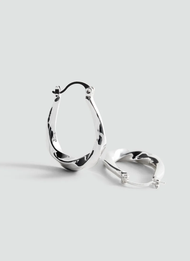 Mango PL-PLATA Embossed Hoop Earrings for Women | Best Price UAE