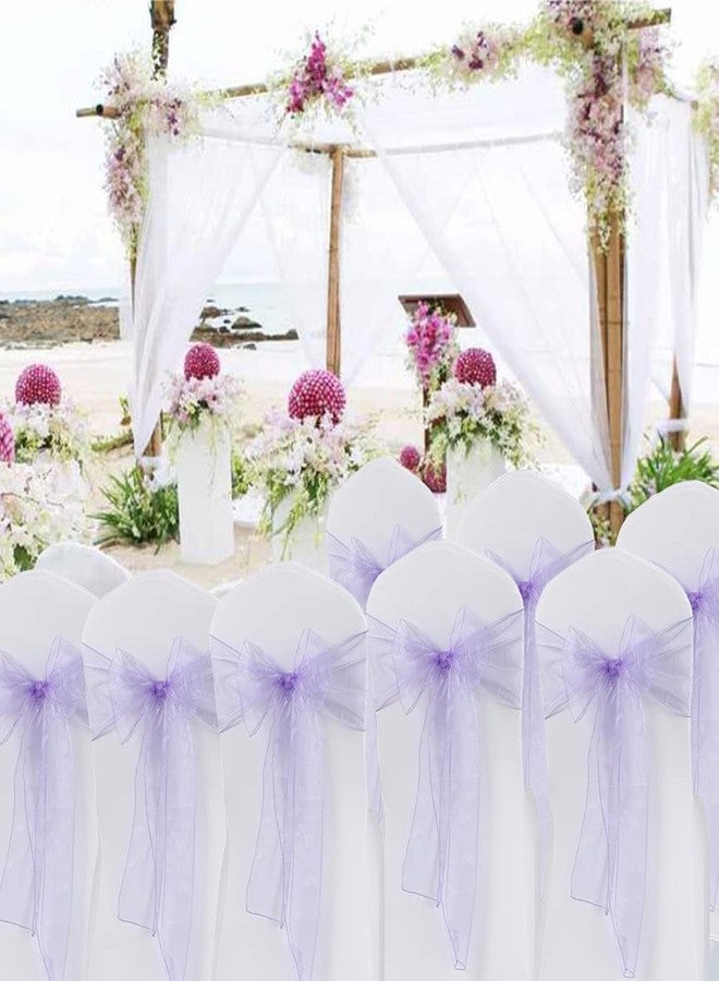 MAGTOWNE 50 Pack Lavender Organza Chair Sashes, Universal Chiffon Knots Lavender Chair Bows for Wedding Party Reception Ceremony Banquet Decor - Image 2