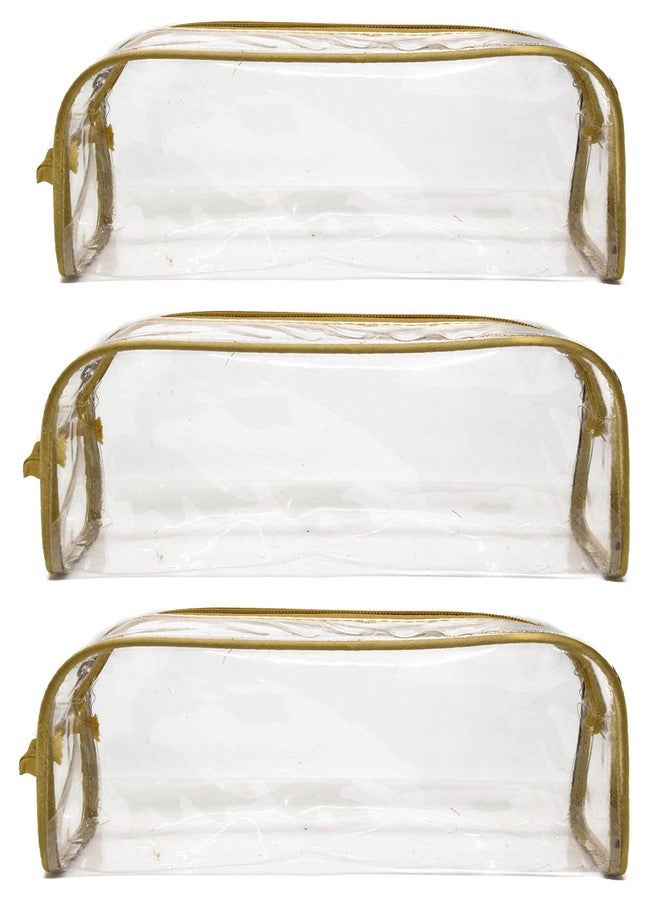 iShine Multipurpose Travel Morning Zipper Pouch for Men and Women(Transparent, Clear) - Medium (Pack of 3, Gold) - Image 1