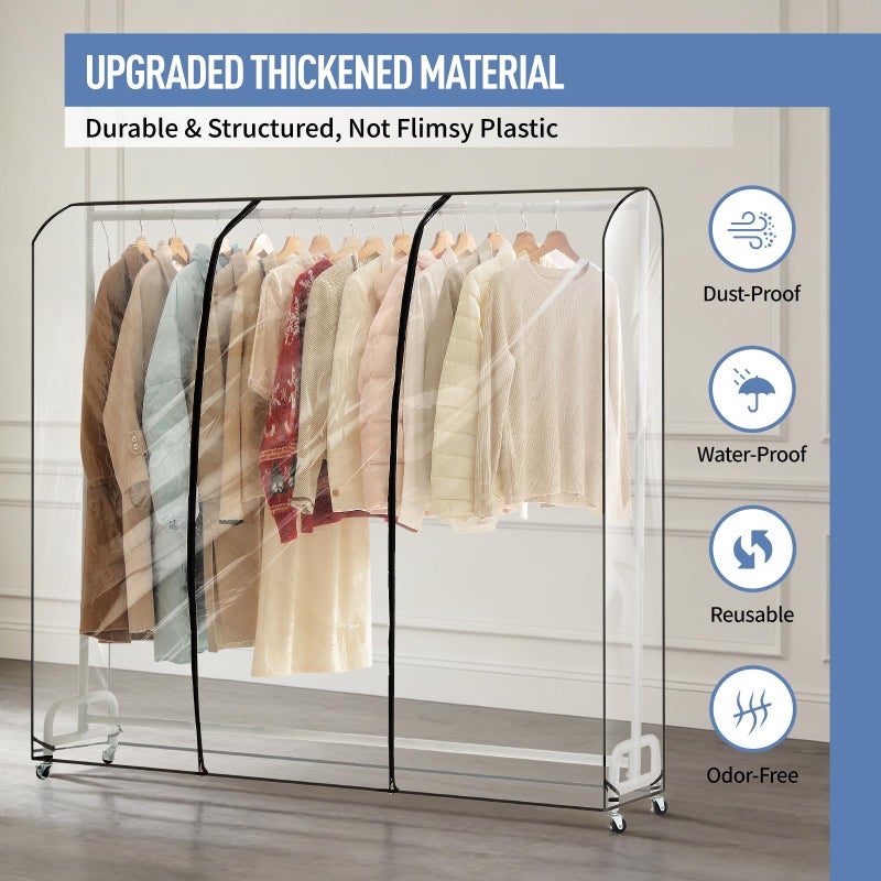 Moucas Clear Garment Rack Cover 71" L x 20" W x 60" H, Clothes Rack Cover with Reinforced Double Zippers, Waterproof PEVA Dustproof Protection â€“ Cover Only, Rack Not Included - Image 3