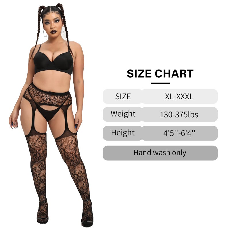 MANZI Plus Size Stockings Thigh High Fishnet Stockings Suspender Patterned Tights for Women Pattern C Round Pack of 2 - Image 5