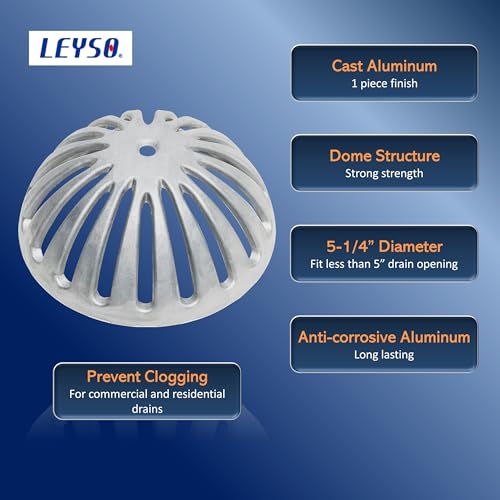 Leyso FS-DS Heavy Duty Aluminum Dome Sink Drain Strainer Floor Drain Cover for Kitchen, Restaurant, Bar, Buffet or Food Service. 5-1/4" Diameter x 2-1/4"H (1 pcs) - Image 2