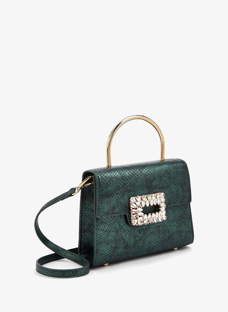 Flora Bella By Shoexpress Metallic Handbag With Crystal Buckle - Image 3