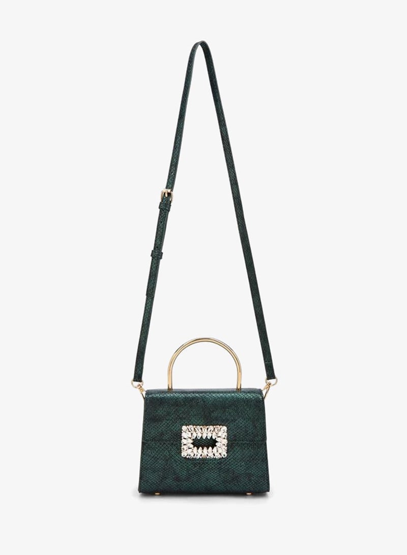 Flora Bella By Shoexpress Metallic Handbag With Crystal Buckle - Image 2