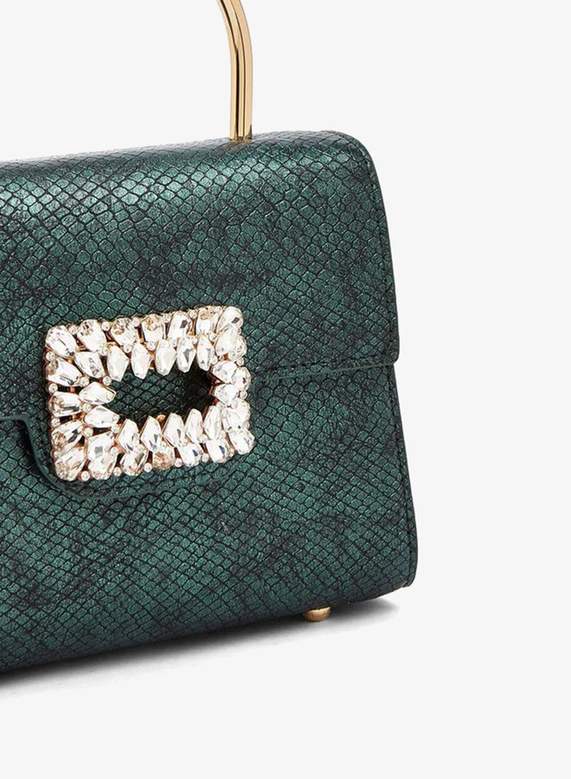 Flora Bella By Shoexpress Metallic Handbag With Crystal Buckle - Image 4