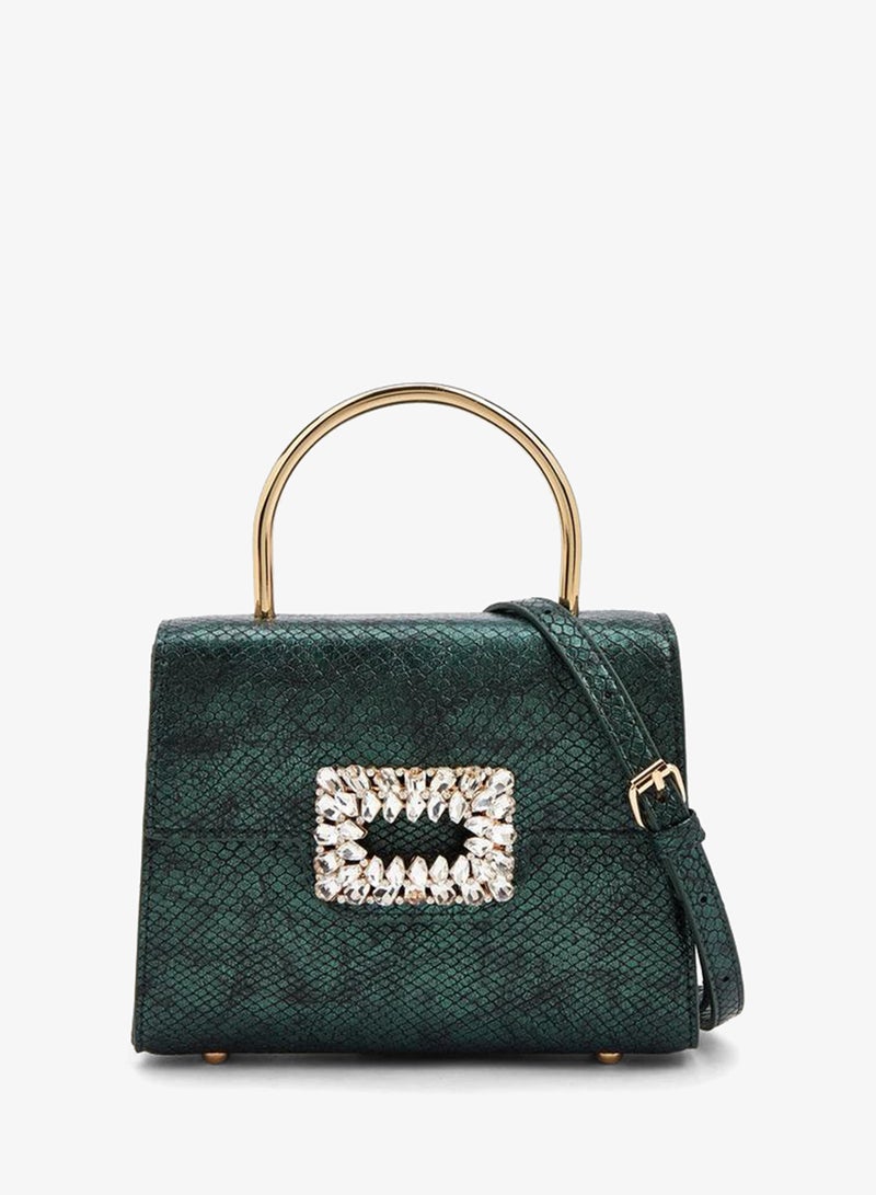 Flora Bella By Shoexpress Metallic Handbag With Crystal Buckle - Image 1