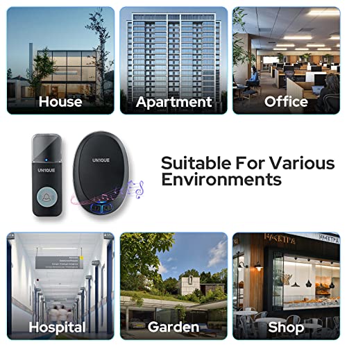 UN1QUE Wireless Door Bell for Home - Small Calling Bell for Office, 1000ft Long Range with 36 Chimes, 100dB Louder Volume, 4 Level Volume, LED Light, Info Board Design, IP44 Waterproof U412 - Image 5