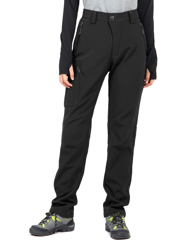 Wespornow Women's-Fleece-Lined-Hiking-Pants Snow-Ski-Pants Water-Resistance-Outdoor-Softshell-Insulated for Winter (Black, Small Short) - Image 2