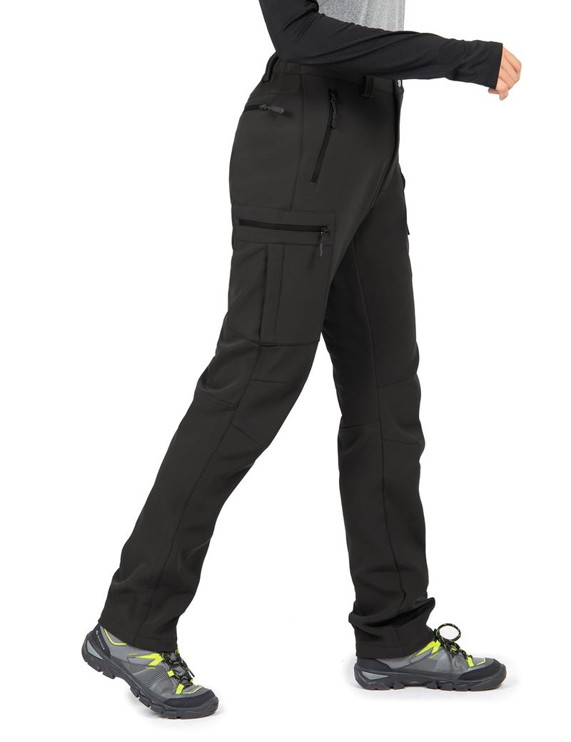 Wespornow Women's-Fleece-Lined-Hiking-Pants Snow-Ski-Pants Water-Resistance-Outdoor-Softshell-Insulated for Winter (Black, Small Short) - Image 1