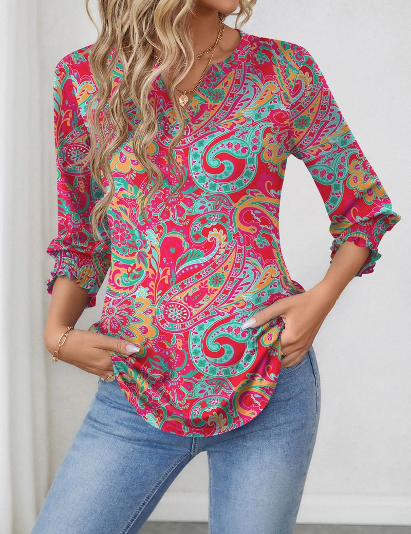 LOMON Women's 2026 Fashion Tops 3/4 Length Sleeve Business Casual Blouses Summer Tees Shirts - Image 3