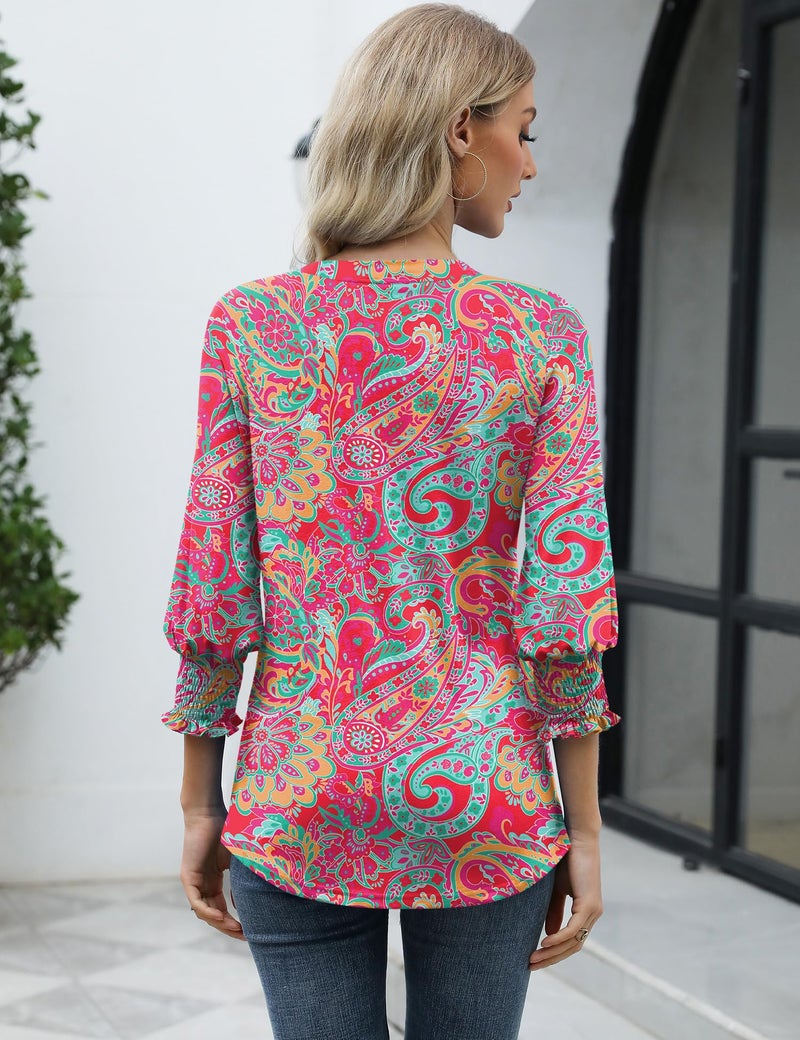 LOMON Women's 2026 Fashion Tops 3/4 Length Sleeve Business Casual Blouses Summer Tees Shirts - Image 4