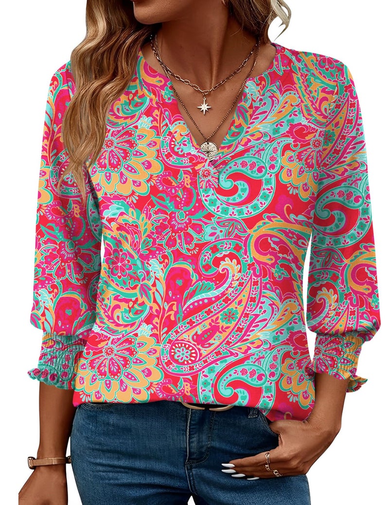 LOMON Women's 2026 Fashion Tops 3/4 Length Sleeve Business Casual Blouses Summer Tees Shirts - Image 1