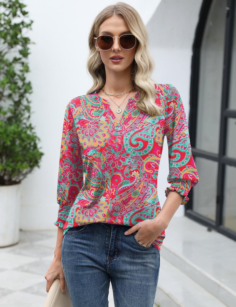 LOMON Women's 2026 Fashion Tops 3/4 Length Sleeve Business Casual Blouses Summer Tees Shirts - Image 5
