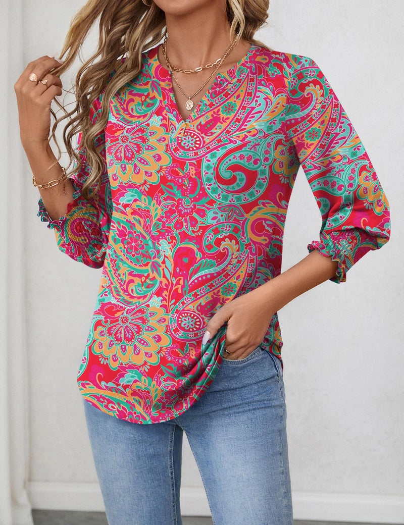 LOMON Women's 2026 Fashion Tops 3/4 Length Sleeve Business Casual Blouses Summer Tees Shirts - Image 2