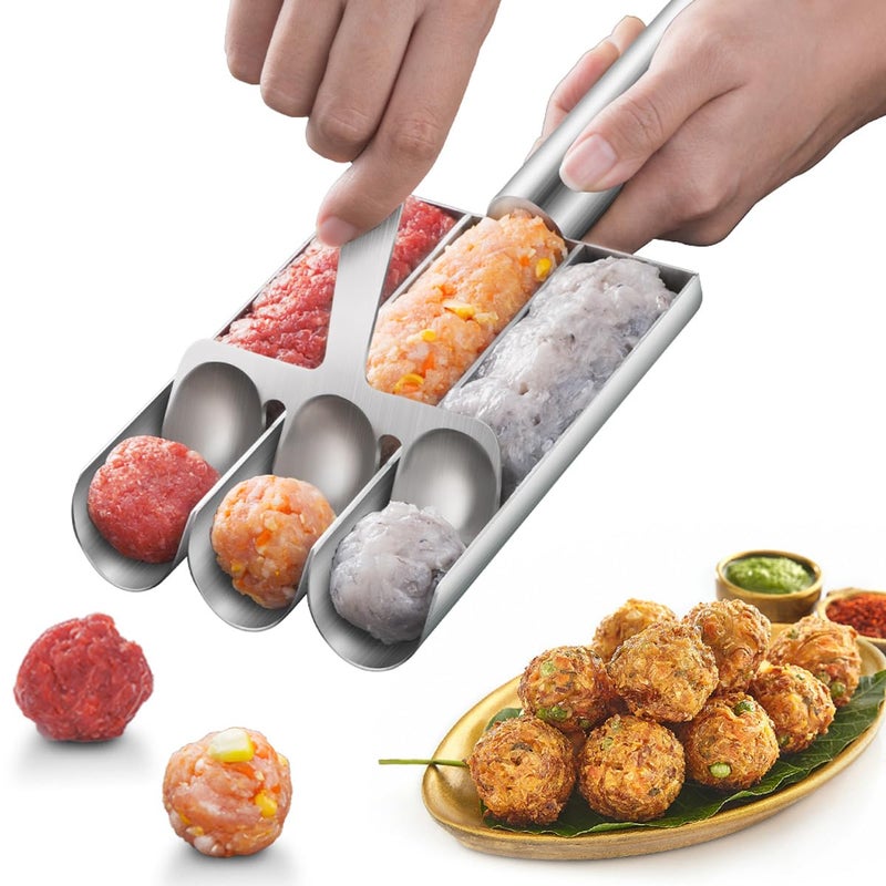 Stainless Steel Meatball Maker Creative Kitchen Triple Meatball Maker for Meatball Lovers