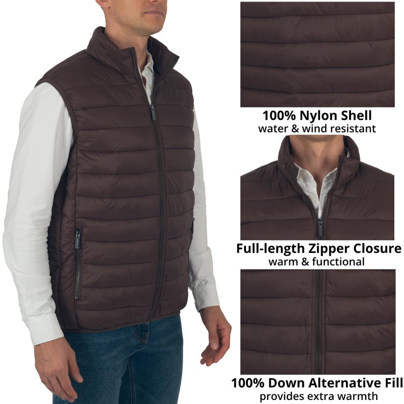 Alpine Swiss Clark Mens Puffer Vest Down Alternative Water Resistant Packable Outerwear Zip Up Pockets Warm Versatile Layer BRN Large - Image 3