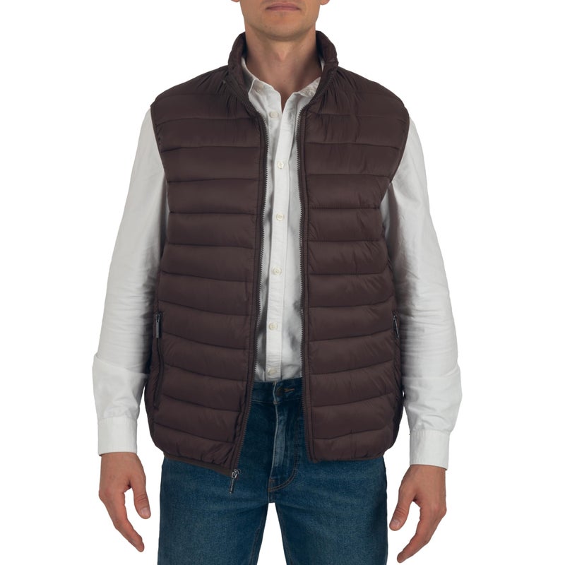 Alpine Swiss Clark Mens Puffer Vest Down Alternative Water Resistant Packable Outerwear Zip Up Pockets Warm Versatile Layer BRN Large - Image 1