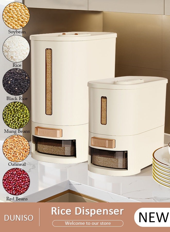 DUNISO Rice Dispenser,Rice Storage Containers,Rice storage Large Grain Container Storage with Measuring Cup & Time Scale,Household Cereal Dispenser Bucket for Home Kitchen Pantry Rice Corn - Image 1