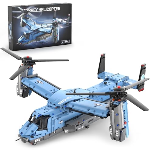 GEVINST Military Helicopter Building Blocks Set 1486 Pieces V22 Fighter Jet Army Airplane Toys Model Kits Christmas Xmas Birthday Gifts for Adults Kids Boys Ages 8 10 12 14 - Image 1