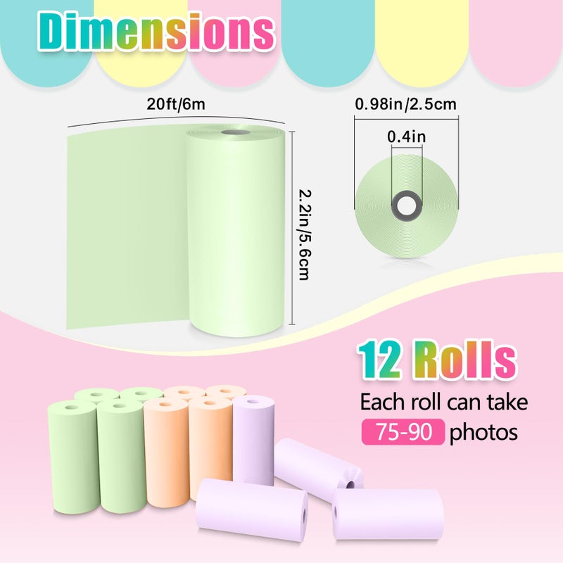 Hikkon 12 Rolls Kids Instant Camera Thermal Print Paper Refill - 3 Colors (Pink, Blue, Yellow) Compatible with Most Children Instant Print Cameras - Image 2