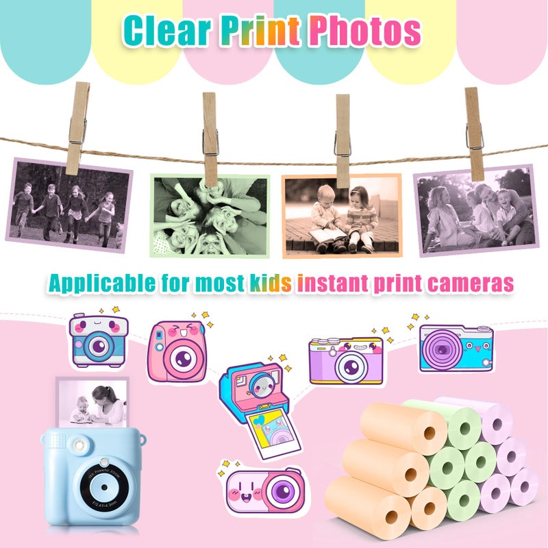 Hikkon 12 Rolls Kids Instant Camera Thermal Print Paper Refill - 3 Colors (Pink, Blue, Yellow) Compatible with Most Children Instant Print Cameras - Image 4