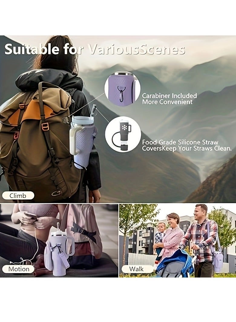 2 in 1 Water Bottle Holder with Pouch Pocket for Stanley 40 oz Tumbler, Water Bottle Carrier Bag for Stanley Cup Accessories, Water Bottle Sling Bag with Large Pouch  Strap for Phone, Cards, Key,3D  - Image 4