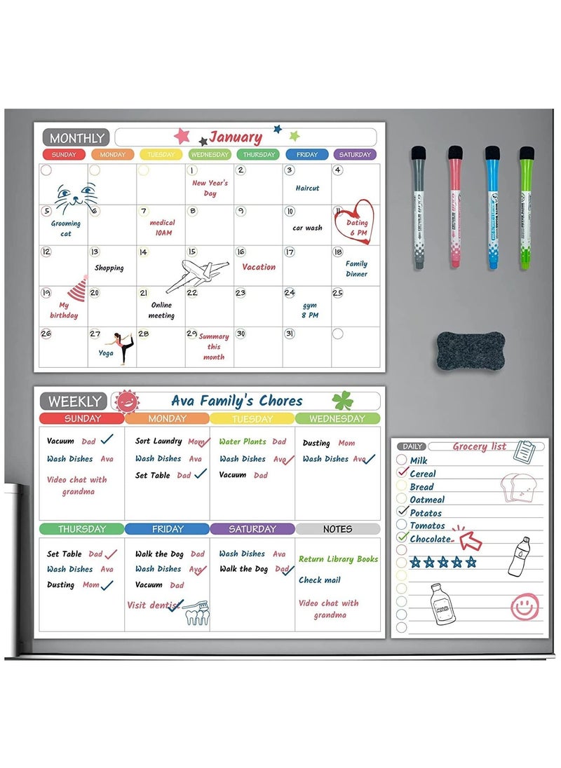 Arabest Magnetic Dry Erase Board for Monthly Weekly Daily Schedule, Family Refrigerator White Board with Markers and Eraser, 42X29.7cm  - Image 2