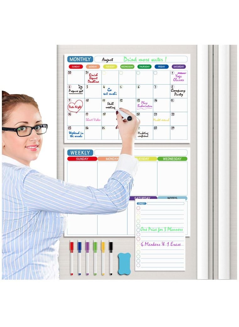 Arabest - Magnetic Dry Erase Board for Monthly Weekly Daily Schedule, Family Refrigerator White Board with Markers and Eraser, 42X29.7cm - Image 1