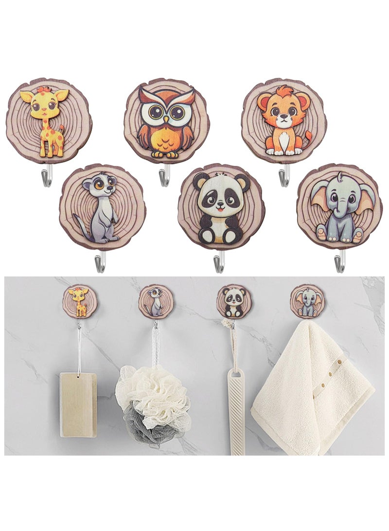 SYOSI Wooden Animal Wall Hooks, 6-Pack Kids Self Adhesive Coat Hooks , Children Animal-Shaped Coat Hooks, Cartoon Hanging Wall Mounted Hooks for Coats, Towels, Hats,Backpack, Robe, Purse Decorative  - Image 1