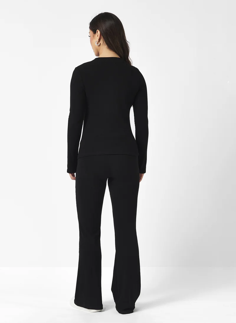 Ginger Basics Cozy Fine Knit Ribbed Lounging Top & Pant Set