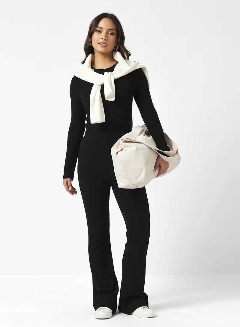 Ginger Basics Cozy Fine Knit Ribbed Lounging Top & Pant Set