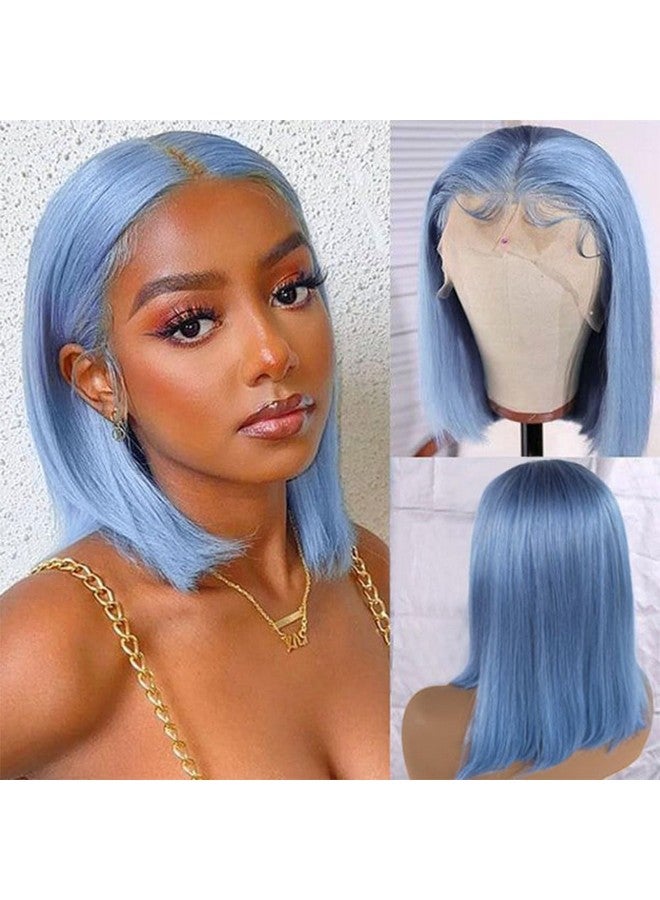 Smartinnov Light Blue Bob Wig Human Hair Pre Plucked With Baby Hair Glueless 13x4 Lace Front Wig HD Transparent Lace Frontal Short Bob Wigs for Women Bleached Knots with Baby Hair 10inch 180% Density - Image 1