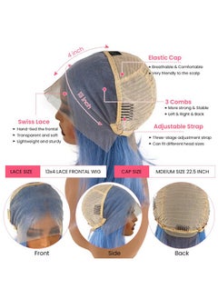 Smartinnov Light Blue Bob Wig Human Hair Pre Plucked With Baby Hair Glueless 13x4 Lace Front Wig HD Transparent Lace Frontal Short Bob Wigs for Women Bleached Knots with Baby Hair 10inch 180% Density  - Image 4