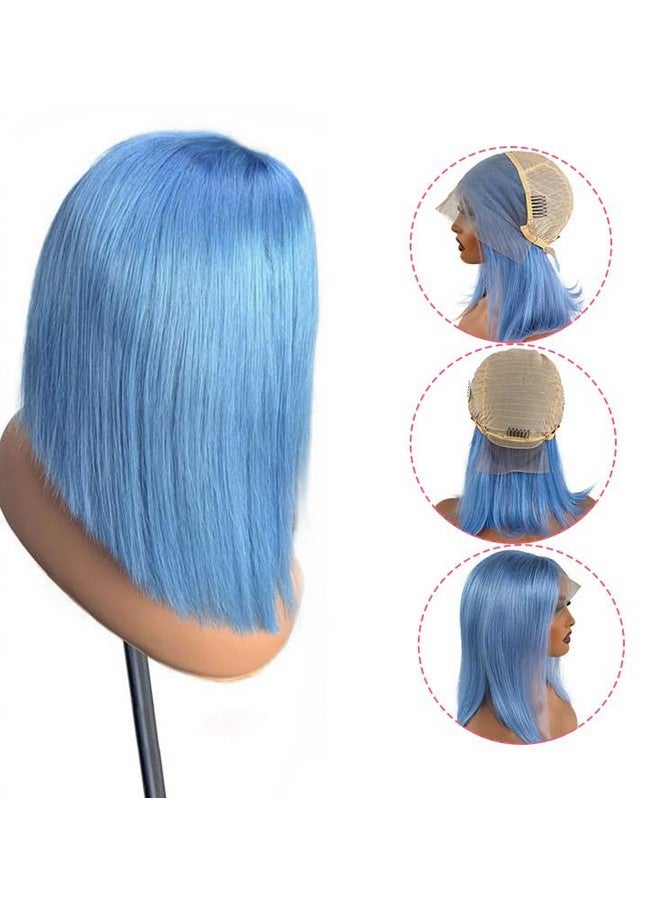 Smartinnov Light Blue Bob Wig Human Hair Pre Plucked With Baby Hair Glueless 13x4 Lace Front Wig HD Transparent Lace Frontal Short Bob Wigs for Women Bleached Knots with Baby Hair 10inch 180% Density - Image 3