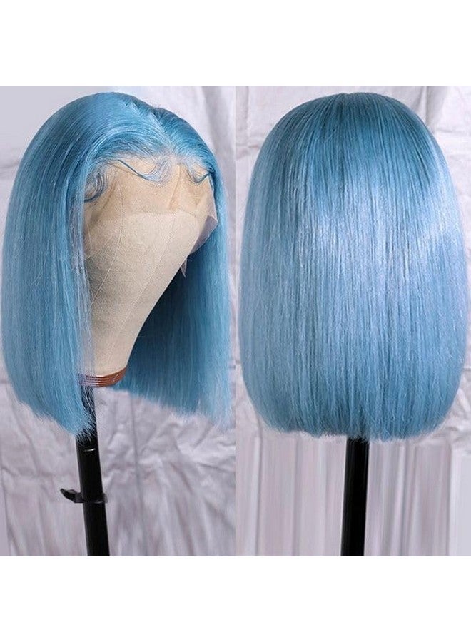 Smartinnov Light Blue Bob Wig Human Hair Pre Plucked With Baby Hair Glueless 13x4 Lace Front Wig HD Transparent Lace Frontal Short Bob Wigs for Women Bleached Knots with Baby Hair 10inch 180% Density - Image 2