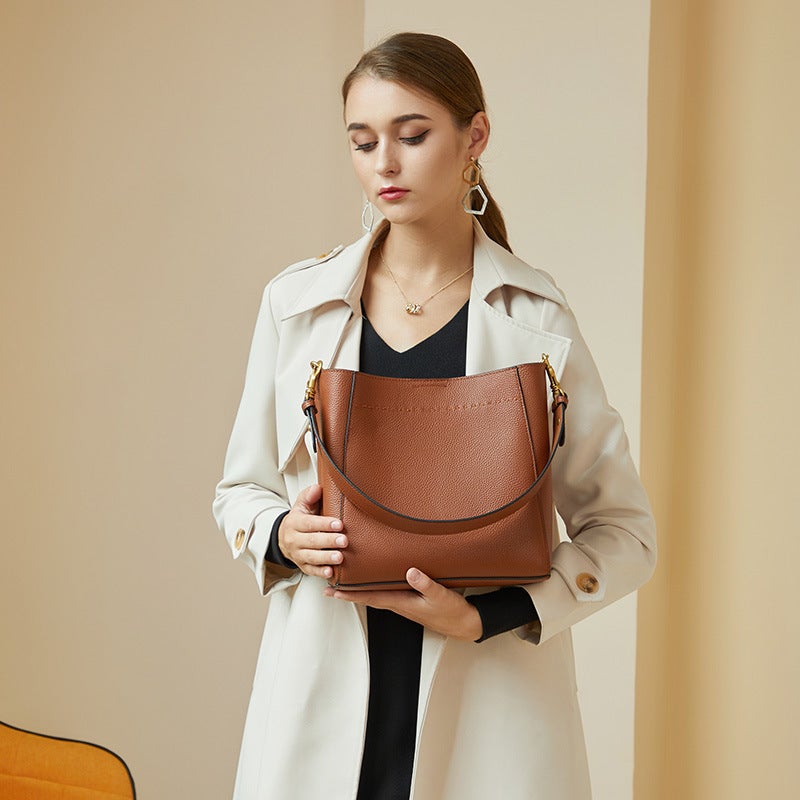 New Tote Bag, First-Layer Cowhide, Retro Genuine Leather Women'S Bag, Large-Capacity Bucket Bag, Versatile Shoulder Crossbody Bag - Image 5