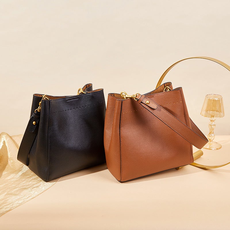New Tote Bag, First-Layer Cowhide, Retro Genuine Leather Women'S Bag, Large-Capacity Bucket Bag, Versatile Shoulder Crossbody Bag - Image 4