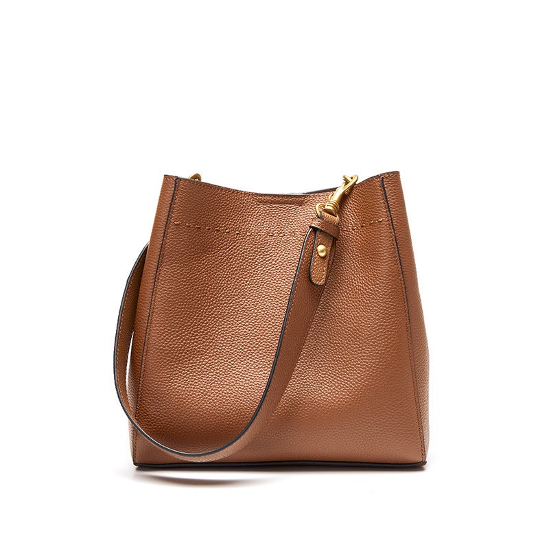 New Tote Bag, First-Layer Cowhide, Retro Genuine Leather Women'S Bag, Large-Capacity Bucket Bag, Versatile Shoulder Crossbody Bag - Image 1