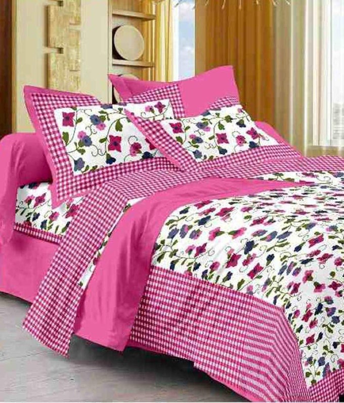 100 COTTON KING SIZE DOUBLE BEDSHEET WITH 2 PILLOW COVERS PINK